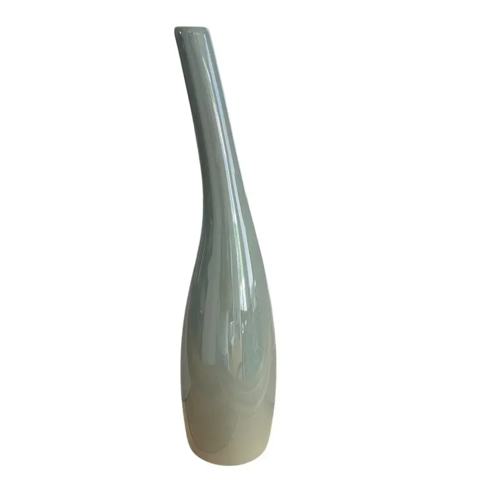 Unique Curved Vase - Light Teal Shiny Color - Made in Portugal